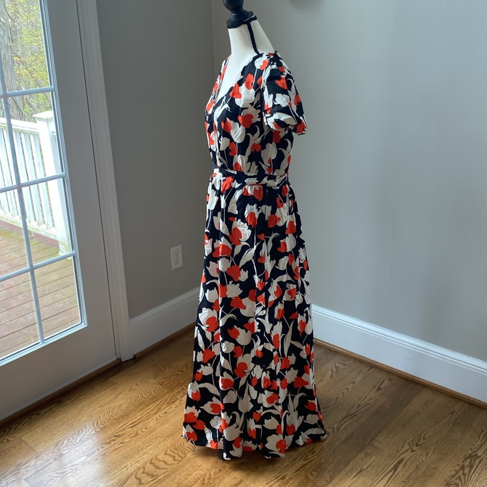 Maxi short sleeve wrap style womens size medium dress flowered picnic party - Picture 4 of 12